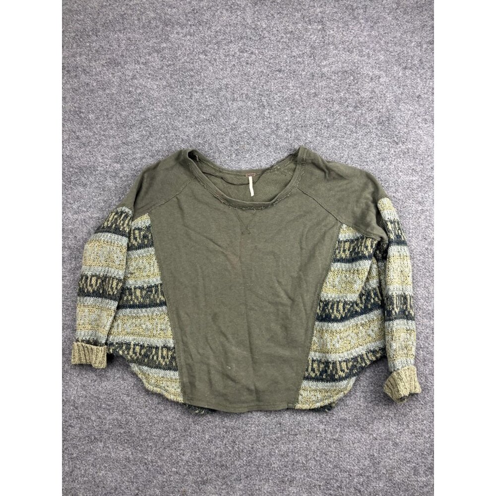 Free People Sweater Womens X-Small Green Raglan Striped Lightweight Pullover